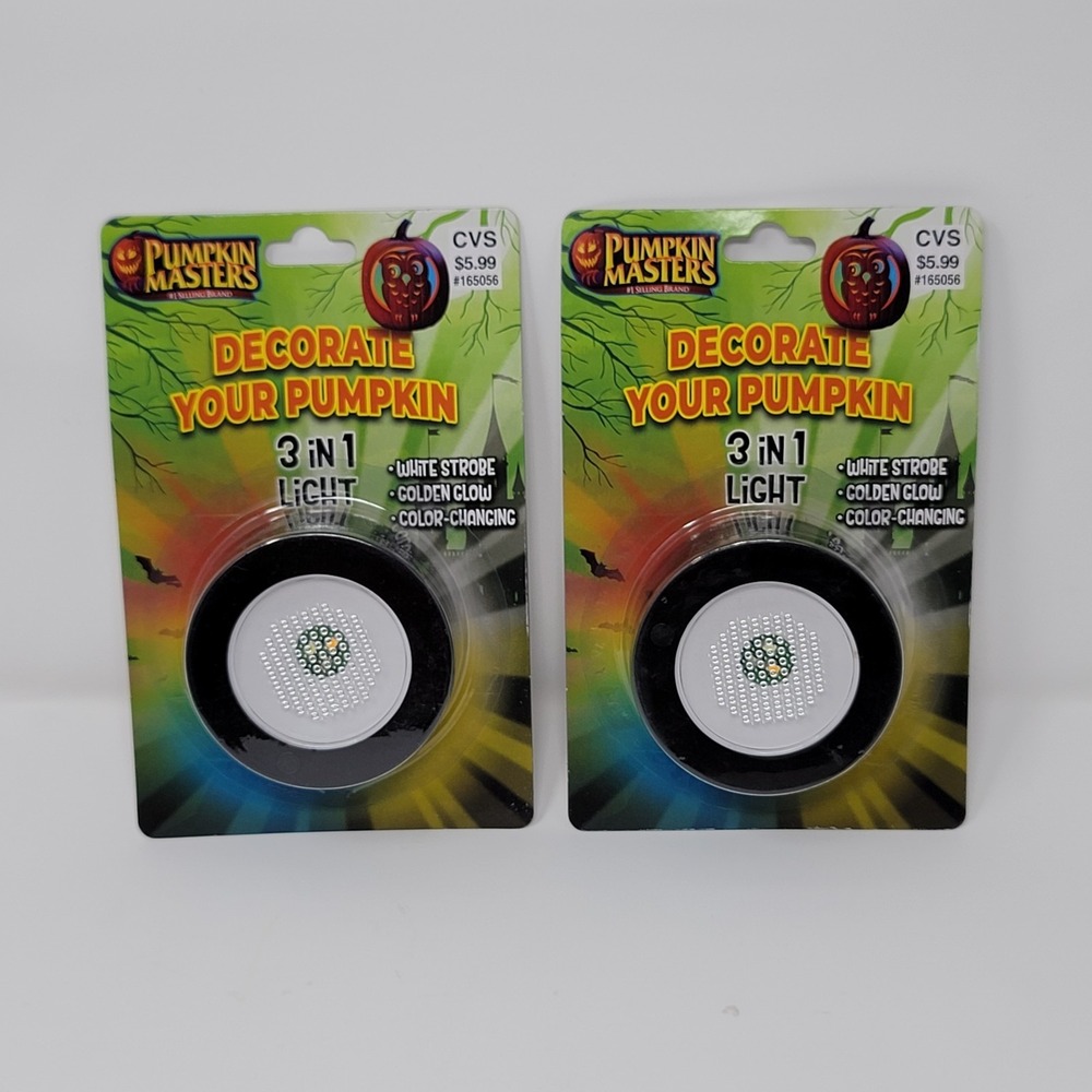 Pumpkin Masters 3-in-1 LED Pumpkin Light 2pk Halloween White Small Multi